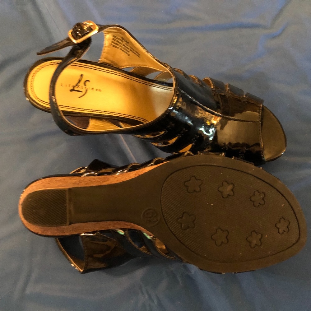 Black patten leather sandals